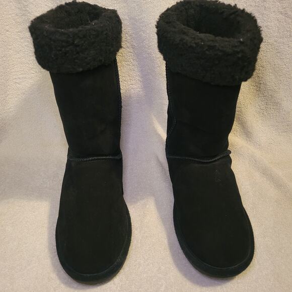 Winter Boots Bearpaw Black Suede Marissa Boots Wool Blend Collar womens size 10 - Picture 2 of 7